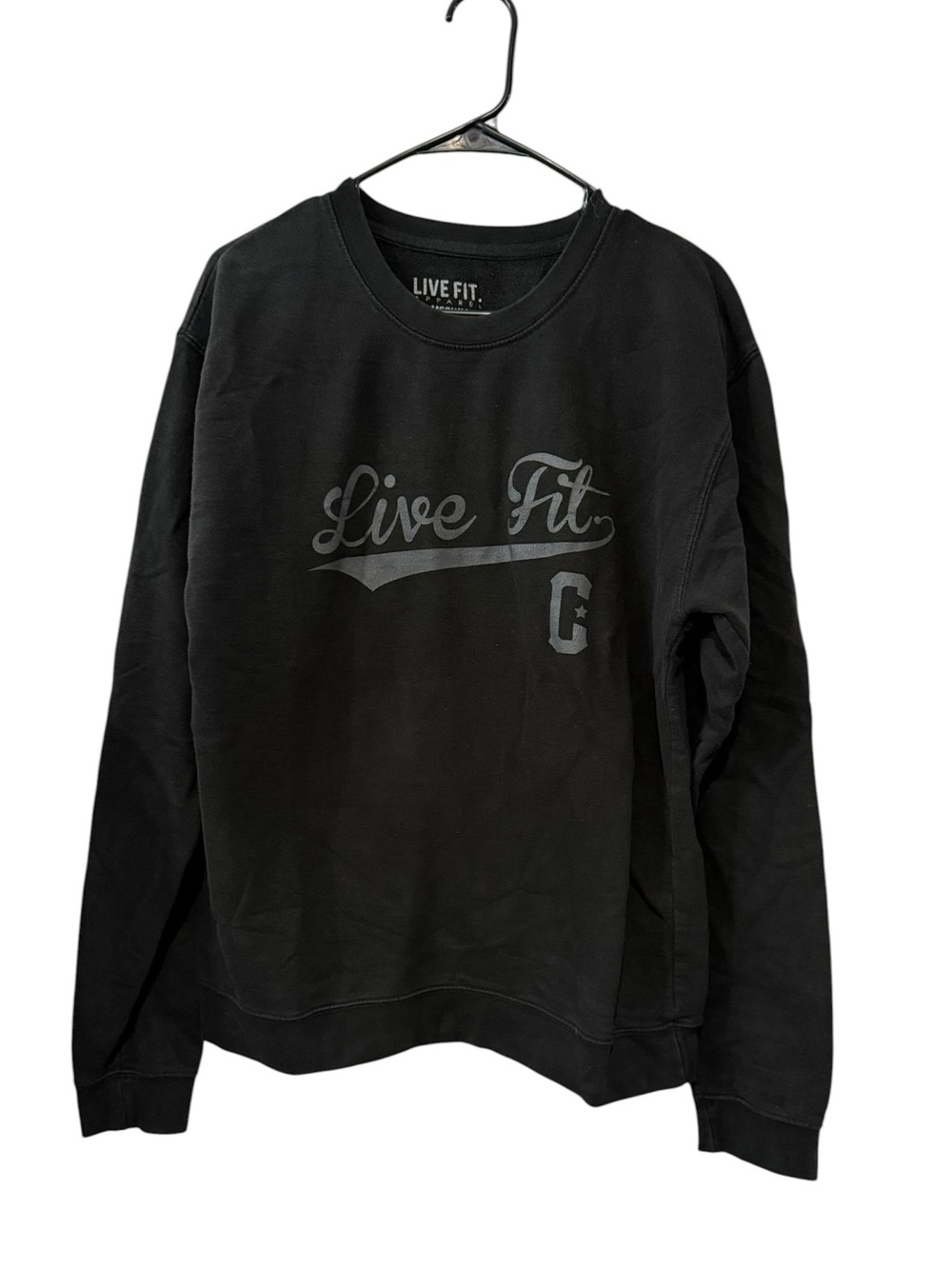 Live Fit Apparel Medium Black Graphic Crewneck Sweatshirt Cotton Blend